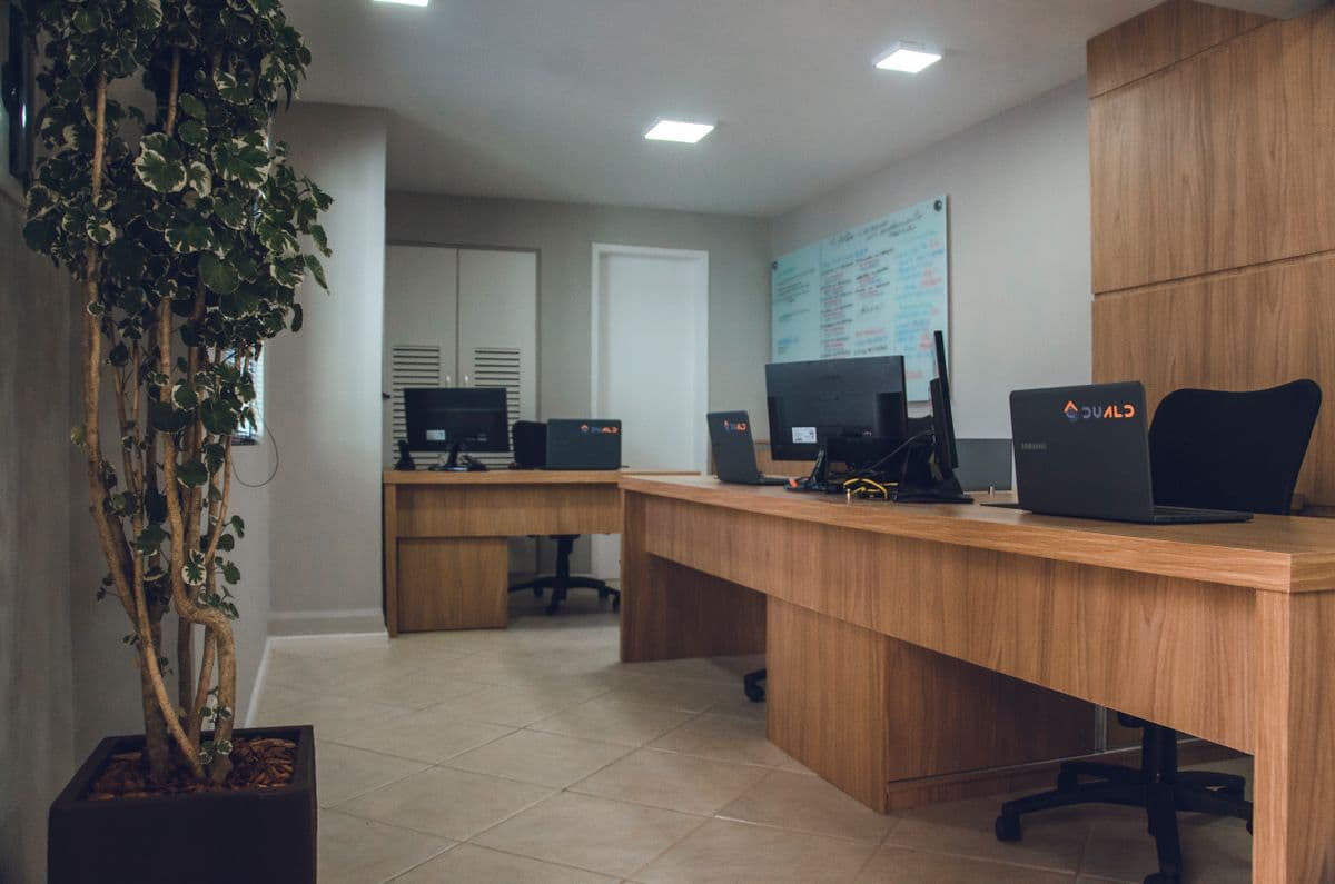 Modern office interior with ceiling-mounted air conditioning
