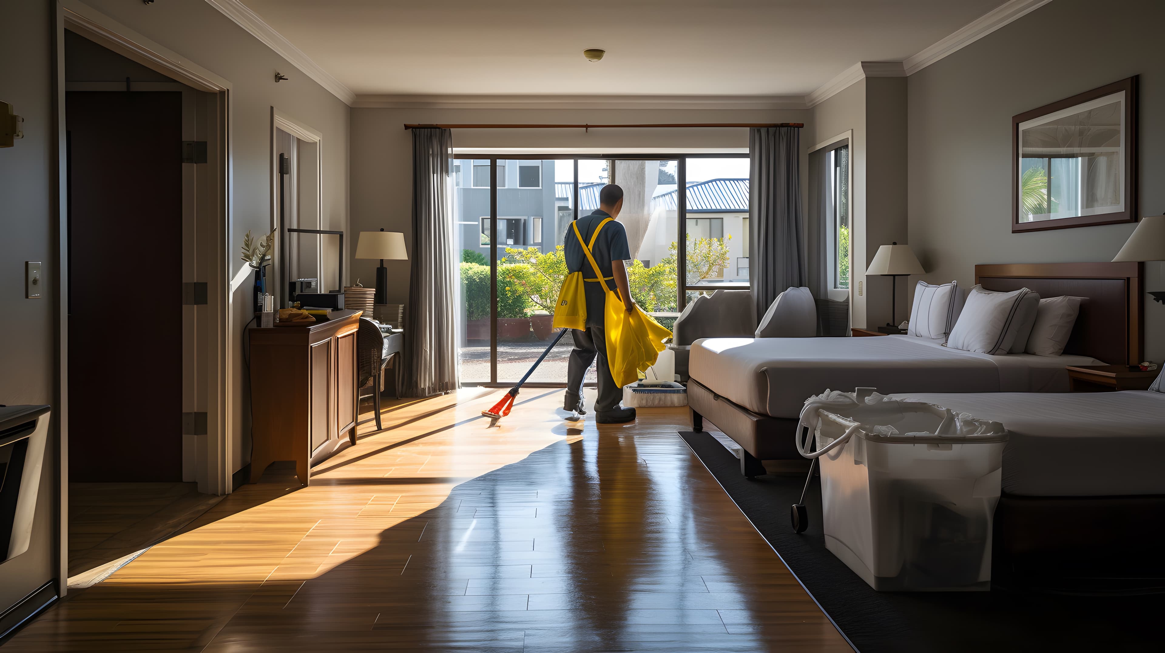 Final clean-up in a living room after air conditioning installation