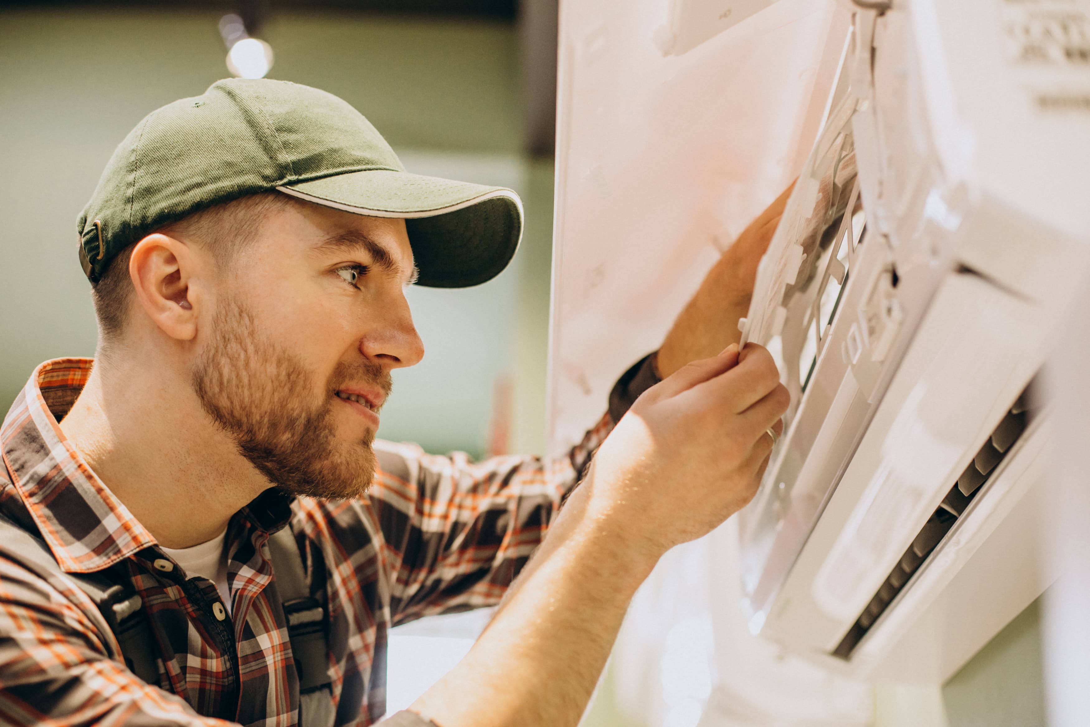 Engineer providing ongoing aftercare support for an installed AC unit