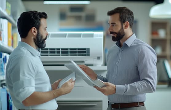 DebonAir engineer presenting an air conditioning proposal to a client