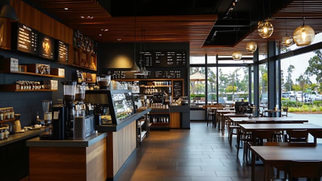Restaurant interior with commercial air conditioning system installed